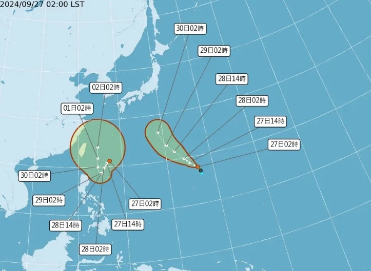 熱帶低壓TD22潛勢路徑圖。（圖擷取自中央氣象署）