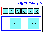 Diagram of glyph layout in line-edge aligned ruby when ruby text is longer than base