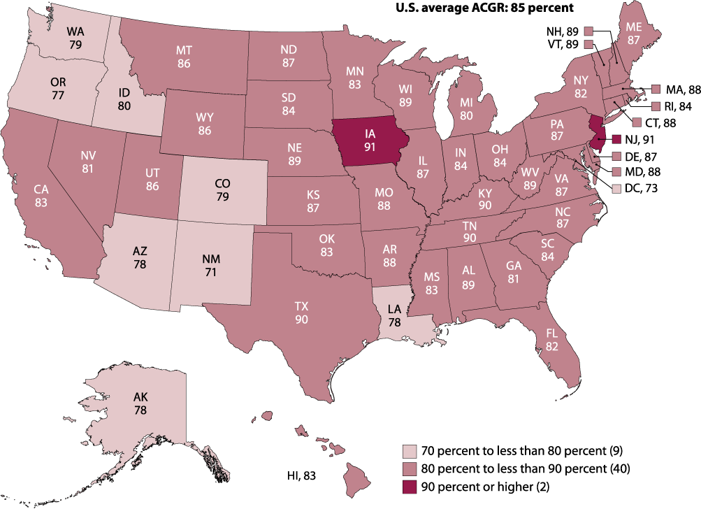 Figure 4.1. Adjusted cohort graduation rate (ACGR) of public high school students, by state: 2016–17