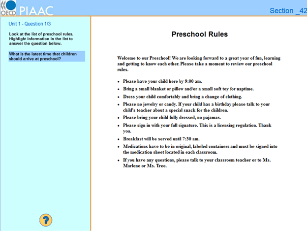 The image displays a bulleted list of rules for a preschool.