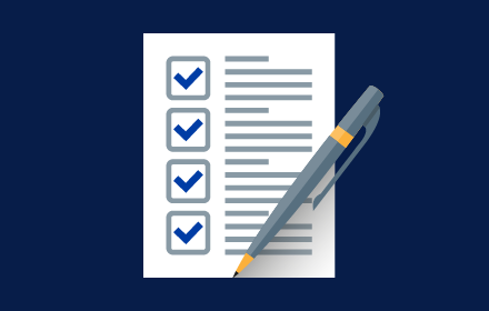 Illustration of questionnaire paper with checked off marks and pen.