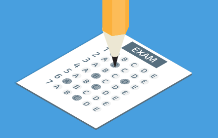 Illustration of multiple choice exam sheet being filled in with pencil.