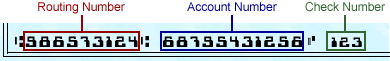 Paper check example showing the ACH routing number at the bottom left