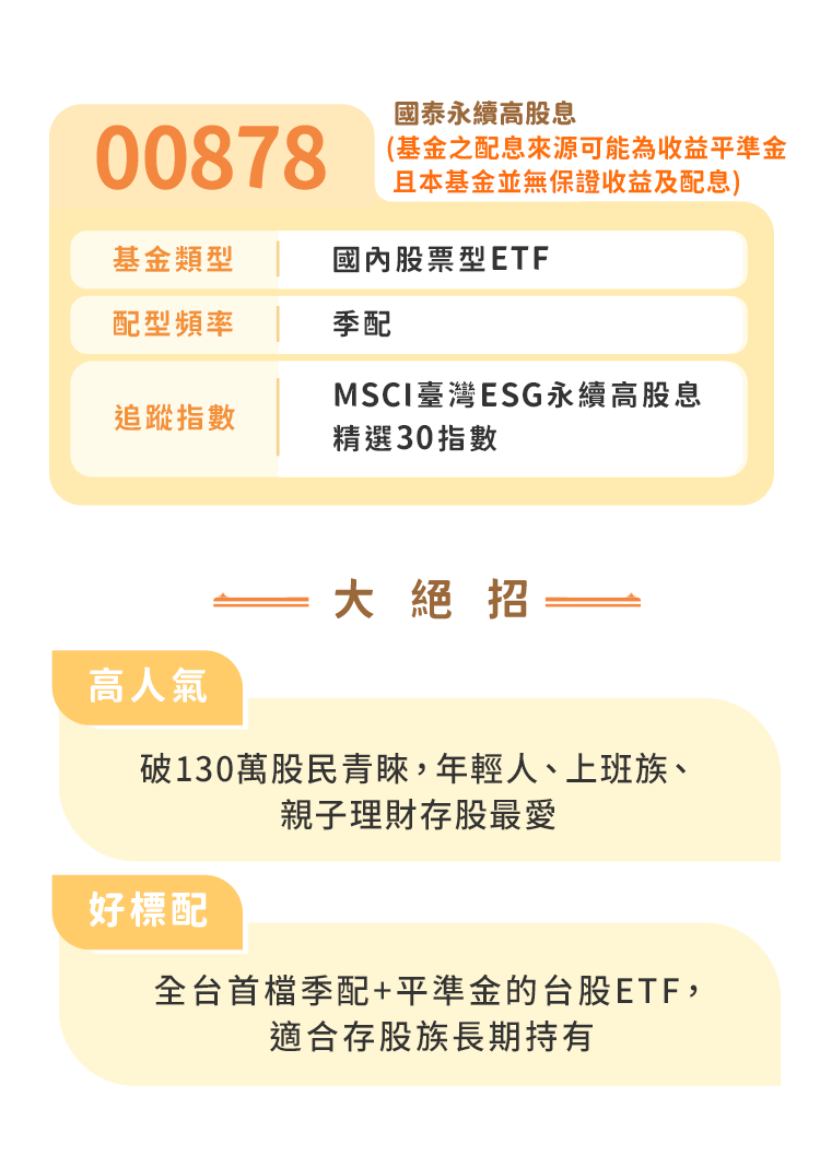 00878 指數收益高人一等，ESG加持存股ETF推薦首選00878 | 國泰投信