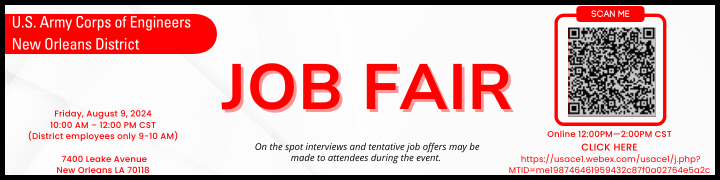 Click here for information on a Army Corps of Engineers Job Fair.