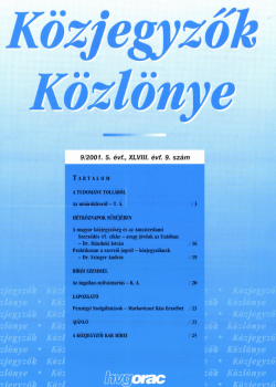 Közjegyzők Közlönye 2001 borítókép