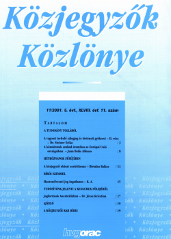 Közjegyzők Közlönye 2001 borítókép