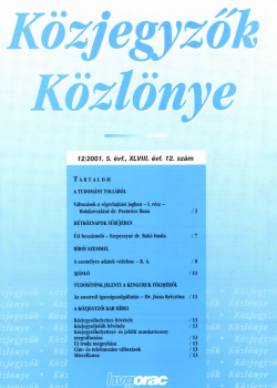 Közjegyzők Közlönye 2001 borítókép