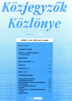 Közjegyzők Közlönye 2002 borítókép