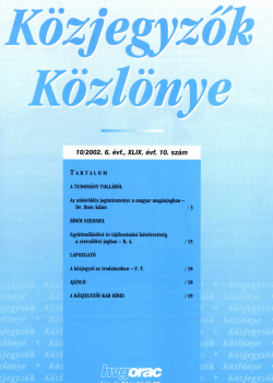 Közjegyzők Közlönye 2002 borítókép