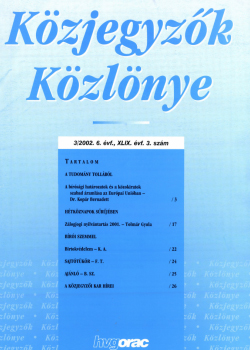 Közjegyzők Közlönye 2002 borítókép