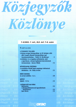 Közjegyzők Közlönye 2003 borítókép