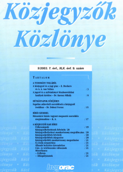 Közjegyzők Közlönye 2003 borítókép