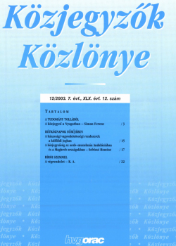 Közjegyzők Közlönye 2003 borítókép