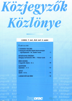 Közjegyzők Közlönye 2003 borítókép