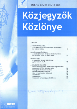 Közjegyzők Közlönye 2008 borítókép