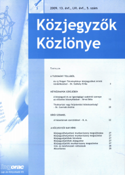 Közjegyzők Közlönye 2009 borítókép