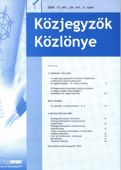 Közjegyzők Közlönye 2009 borítókép