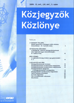 Közjegyzők Közlönye 2009 borítókép