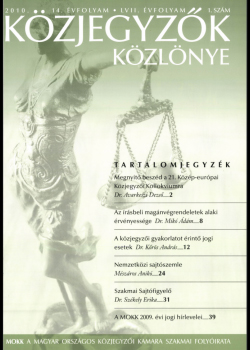 Közjegyzők Közlönye 2010 borítókép