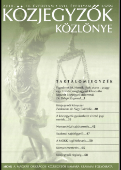 Közjegyzők Közlönye 2010 borítókép