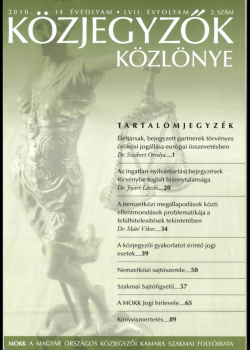 Közjegyzők Közlönye 2010 borítókép