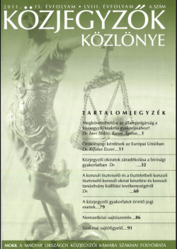 Közjegyzők Közlönye 2011 borítókép