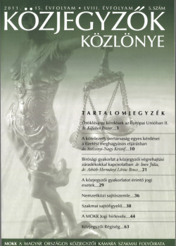 Közjegyzők Közlönye 2011 borítókép