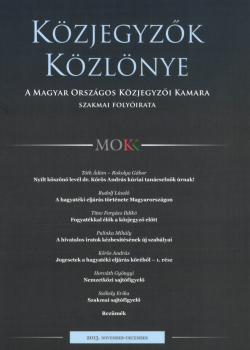 Közjegyzők Közlönye 2013 borítókép