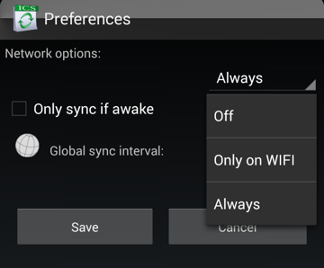 ICSSync sync options