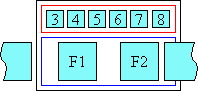 Diagram of glyph layout when ruby overhangs the following glyphs only